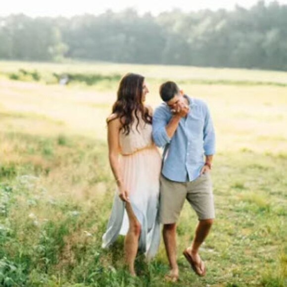 Lulus Size M Sweet Sunset Ombre Dip Dyed Halter Maxi Dress Blue Blush Cream - Picture 15 of 15